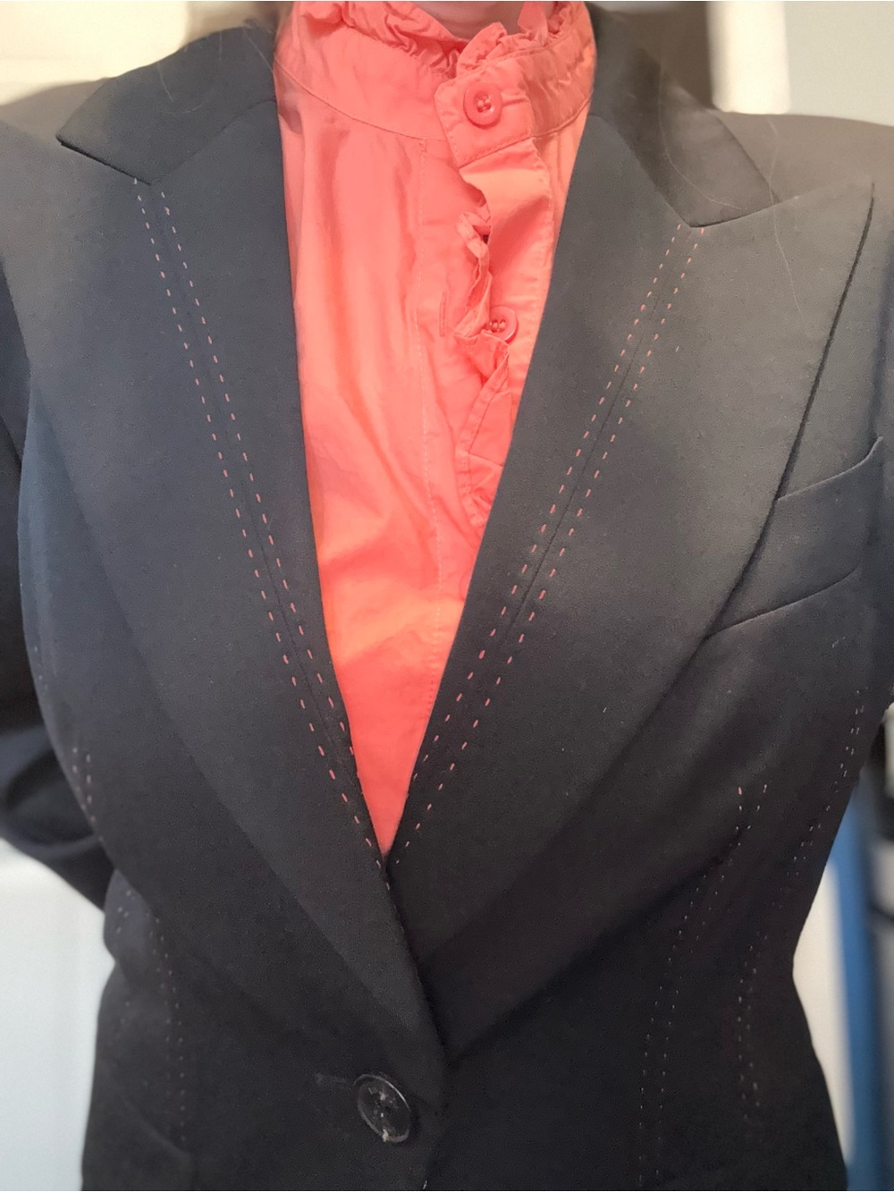 Escada Black Blazer with Coral Pink Shirt
